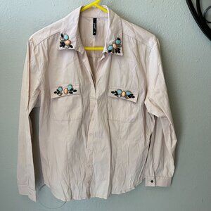 Grandi Vintage-Inspired Embellished light pink Button-Up‎ Shirt  Sz 48  Gemstone